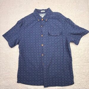Duluth Trading Co Mens Relaxed Fit Short Sleeve Button Up Shirt Navy Pattern M